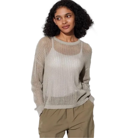 Uniqlo Sweaters - NWOT Uniqlo Mesh Crew Neck Long Sleeve Sweater Grey
